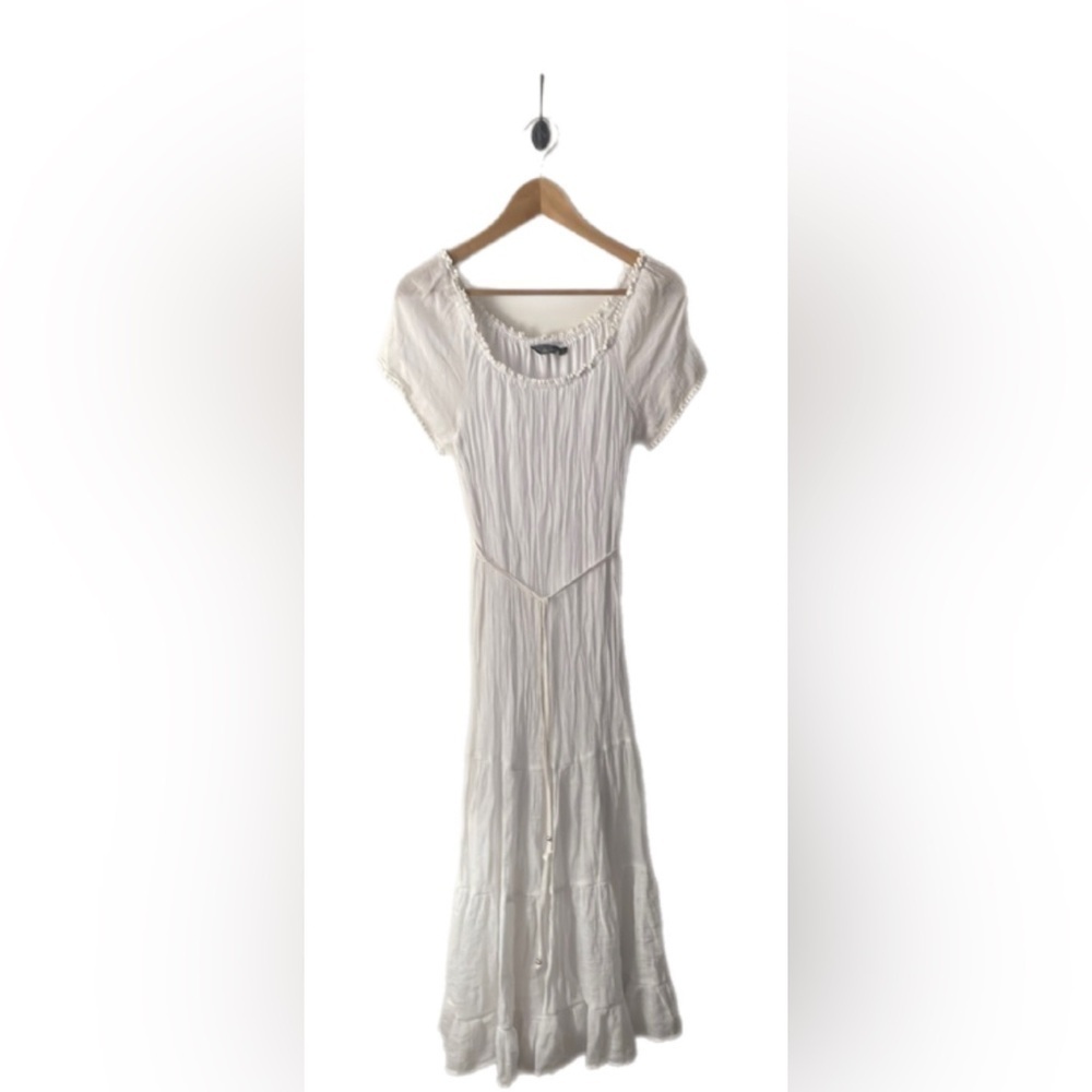 Mlle Gabrielle White Belted Maxi Dress Sz Medium